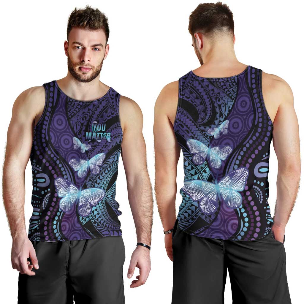 You Matter Suicide Prevention Awareness Men Tank Top Butterfly Aboriginal Mix Polynesian Pattern