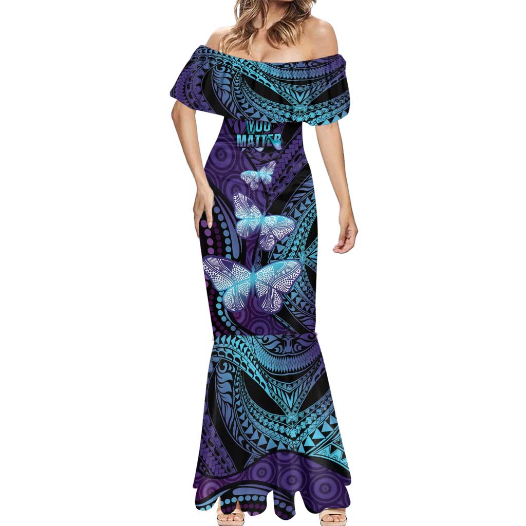 You Matter Suicide Prevention Awareness Mermaid Dress Butterfly Aboriginal Mix Polynesian Pattern