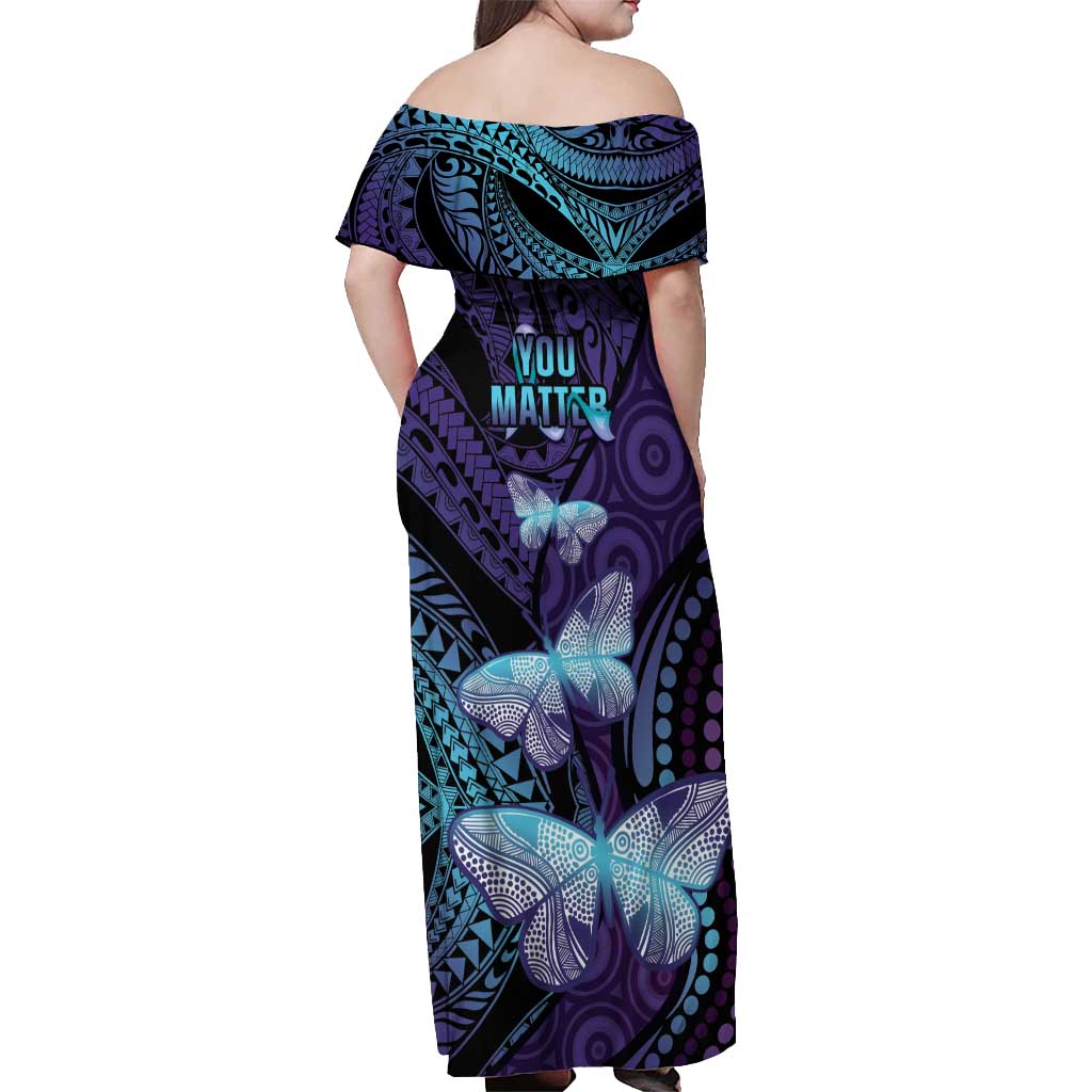 You Matter Suicide Prevention Awareness Off Shoulder Maxi Dress Butterfly Aboriginal Mix Polynesian Pattern