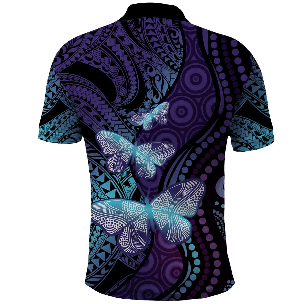 You Matter Suicide Prevention Awareness Polo Shirt Butterfly Aboriginal Mix Polynesian Pattern