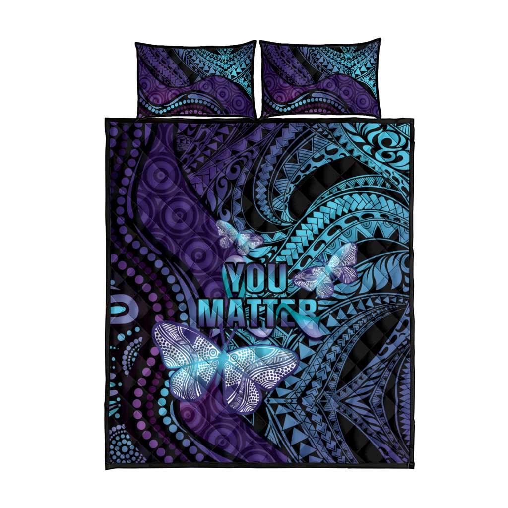 You Matter Suicide Prevention Awareness Quilt Bed Set Butterfly Aboriginal Mix Polynesian Pattern