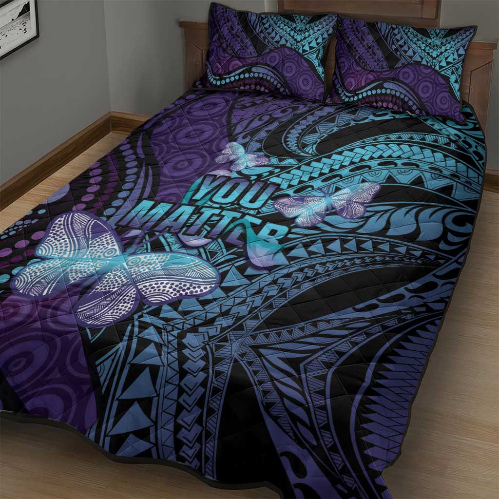 You Matter Suicide Prevention Awareness Quilt Bed Set Butterfly Aboriginal Mix Polynesian Pattern