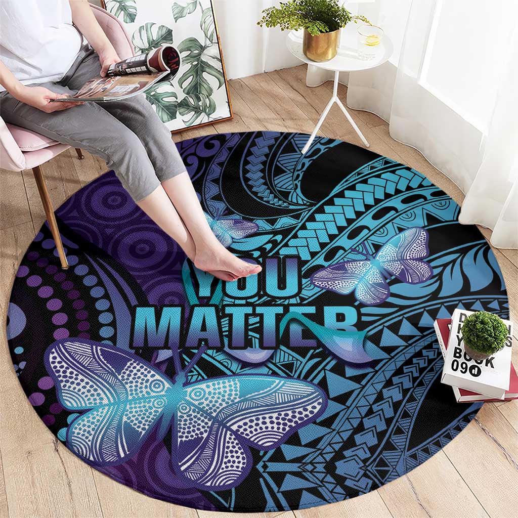 You Matter Suicide Prevention Awareness Round Carpet Butterfly Aboriginal Mix Polynesian Pattern