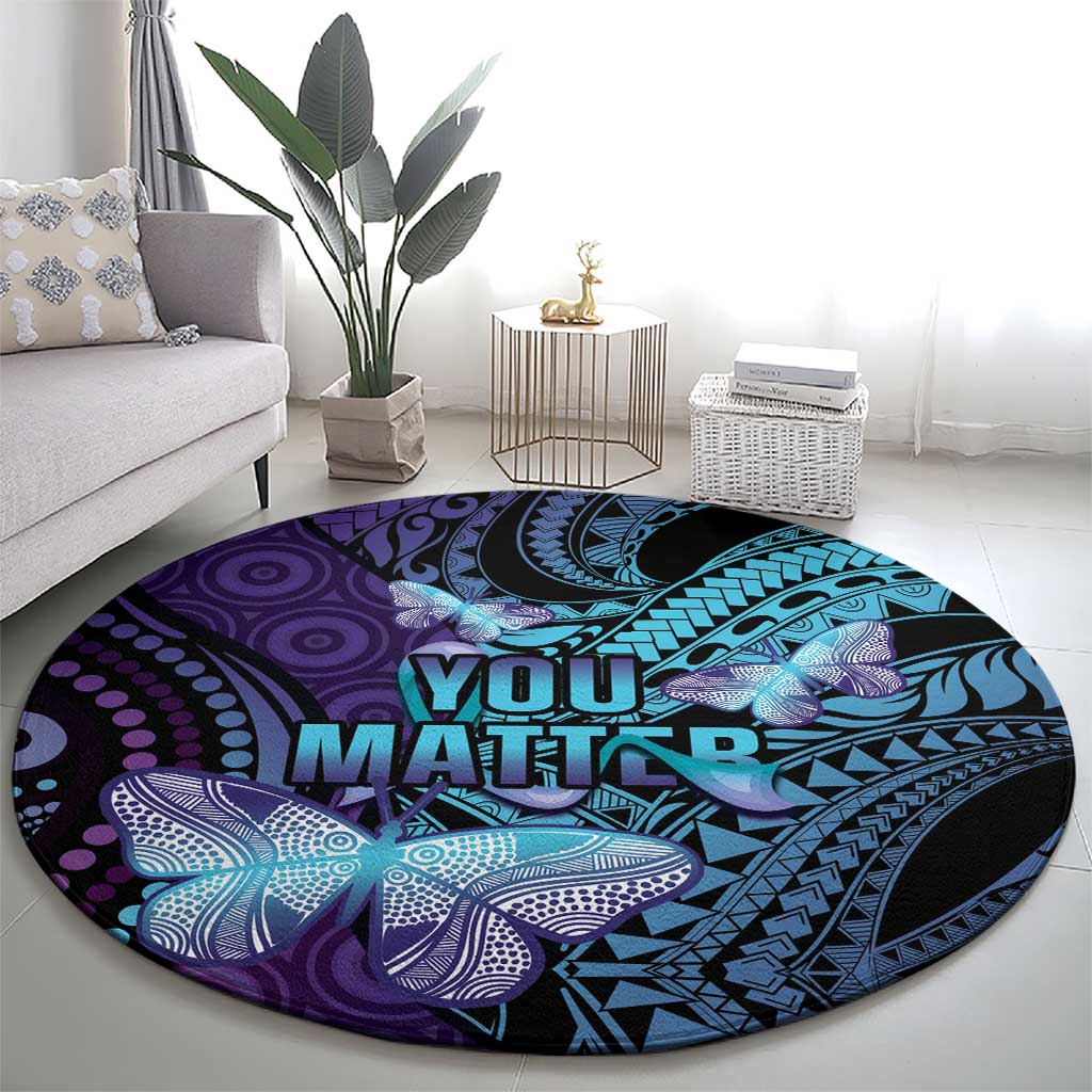 You Matter Suicide Prevention Awareness Round Carpet Butterfly Aboriginal Mix Polynesian Pattern