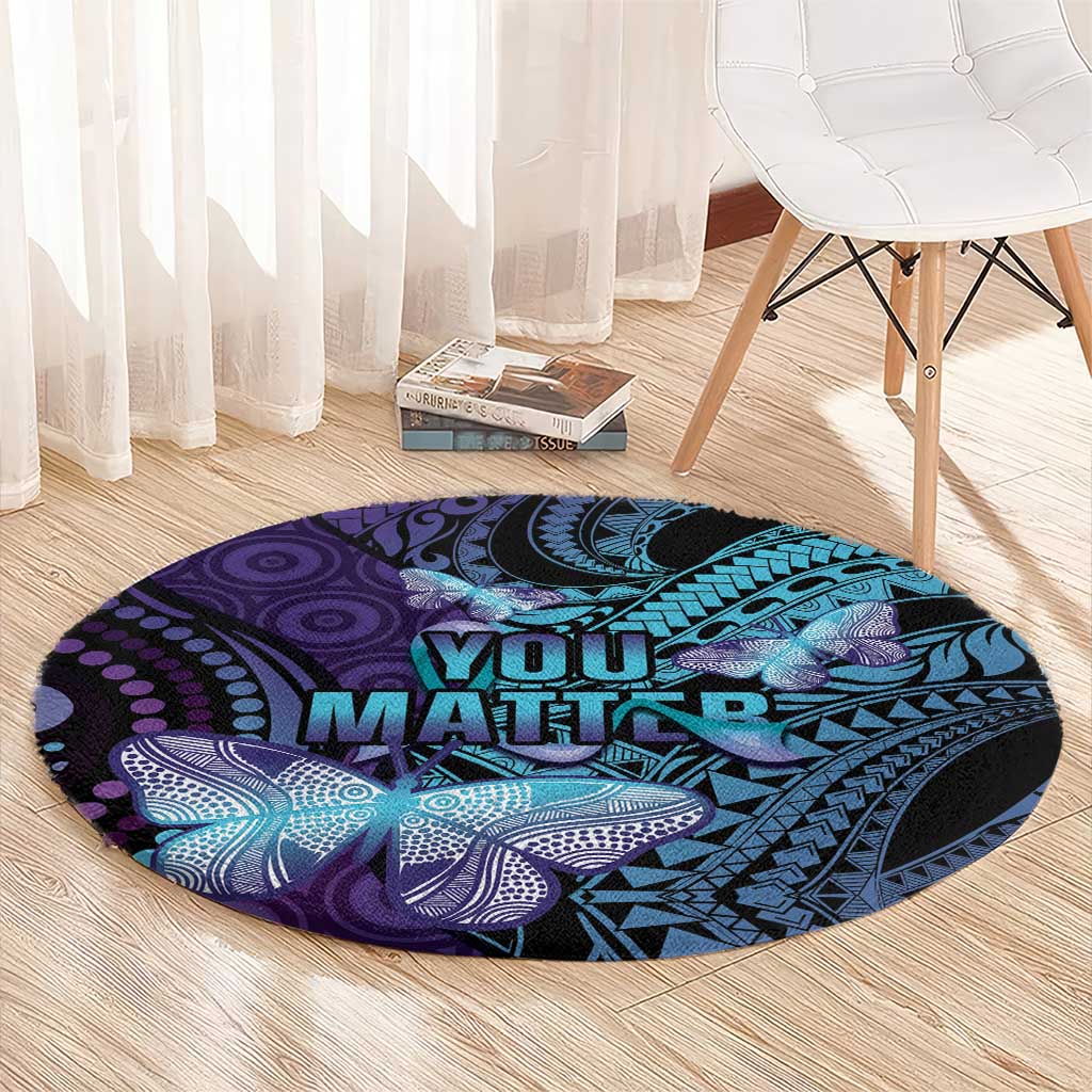 You Matter Suicide Prevention Awareness Round Carpet Butterfly Aboriginal Mix Polynesian Pattern