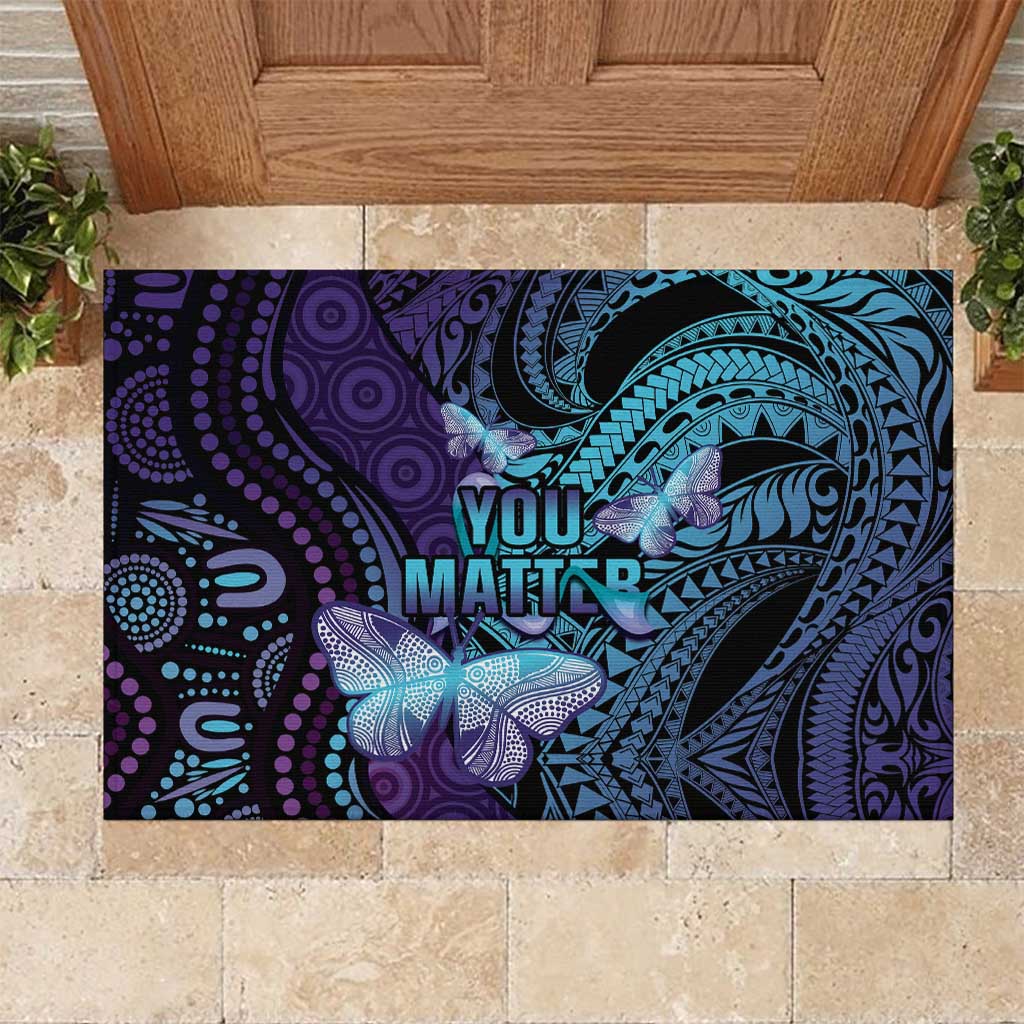 You Matter Suicide Prevention Awareness Rubber Doormat Butterfly Aboriginal Mix Polynesian Pattern