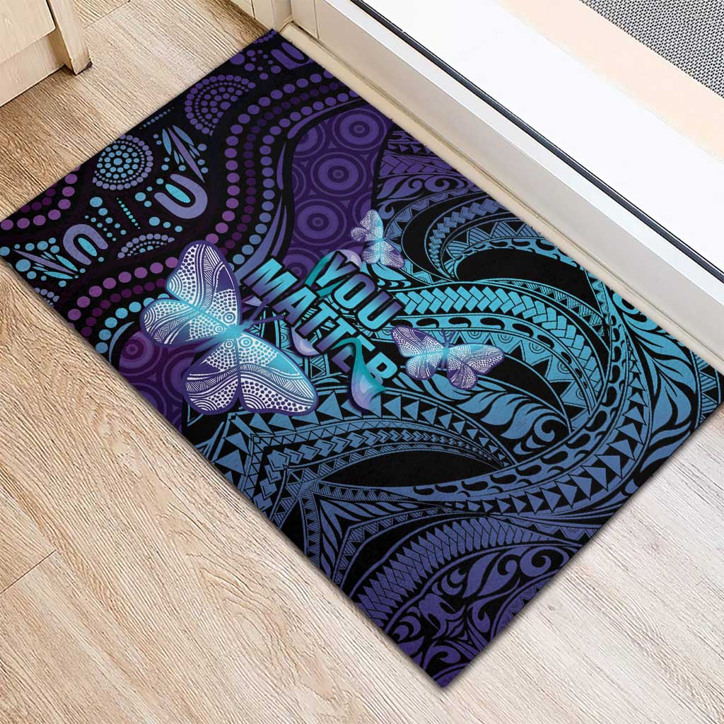 You Matter Suicide Prevention Awareness Rubber Doormat Butterfly Aboriginal Mix Polynesian Pattern