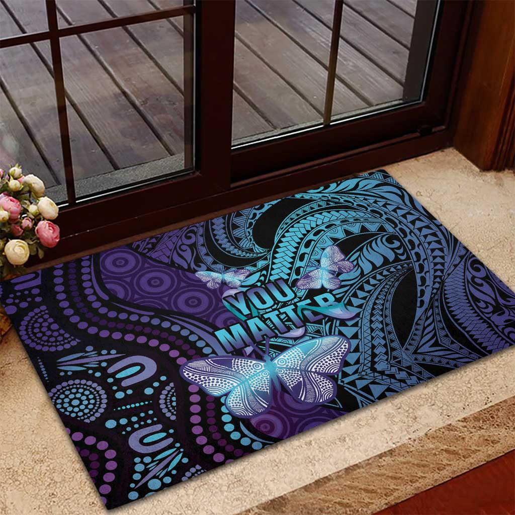 You Matter Suicide Prevention Awareness Rubber Doormat Butterfly Aboriginal Mix Polynesian Pattern