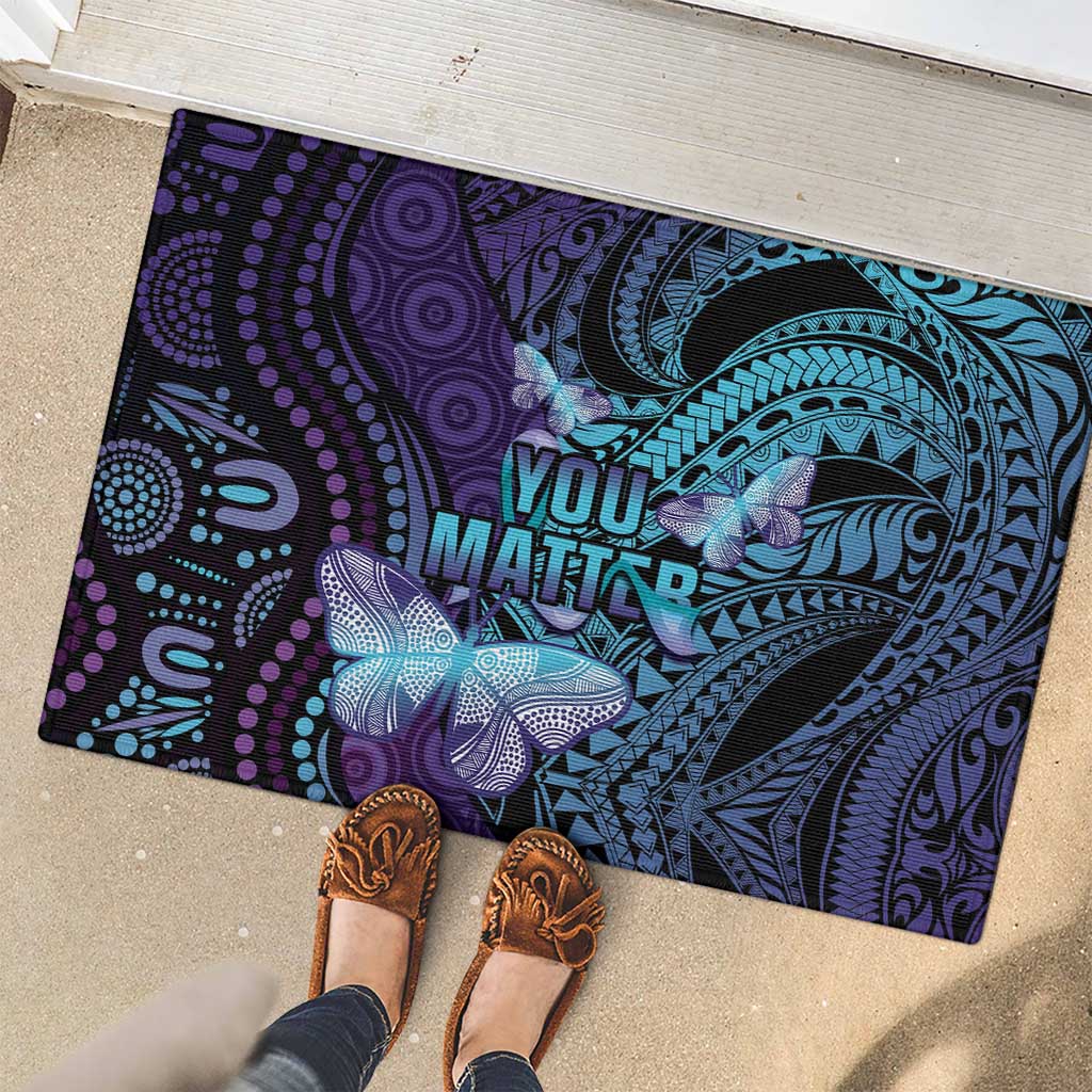 You Matter Suicide Prevention Awareness Rubber Doormat Butterfly Aboriginal Mix Polynesian Pattern