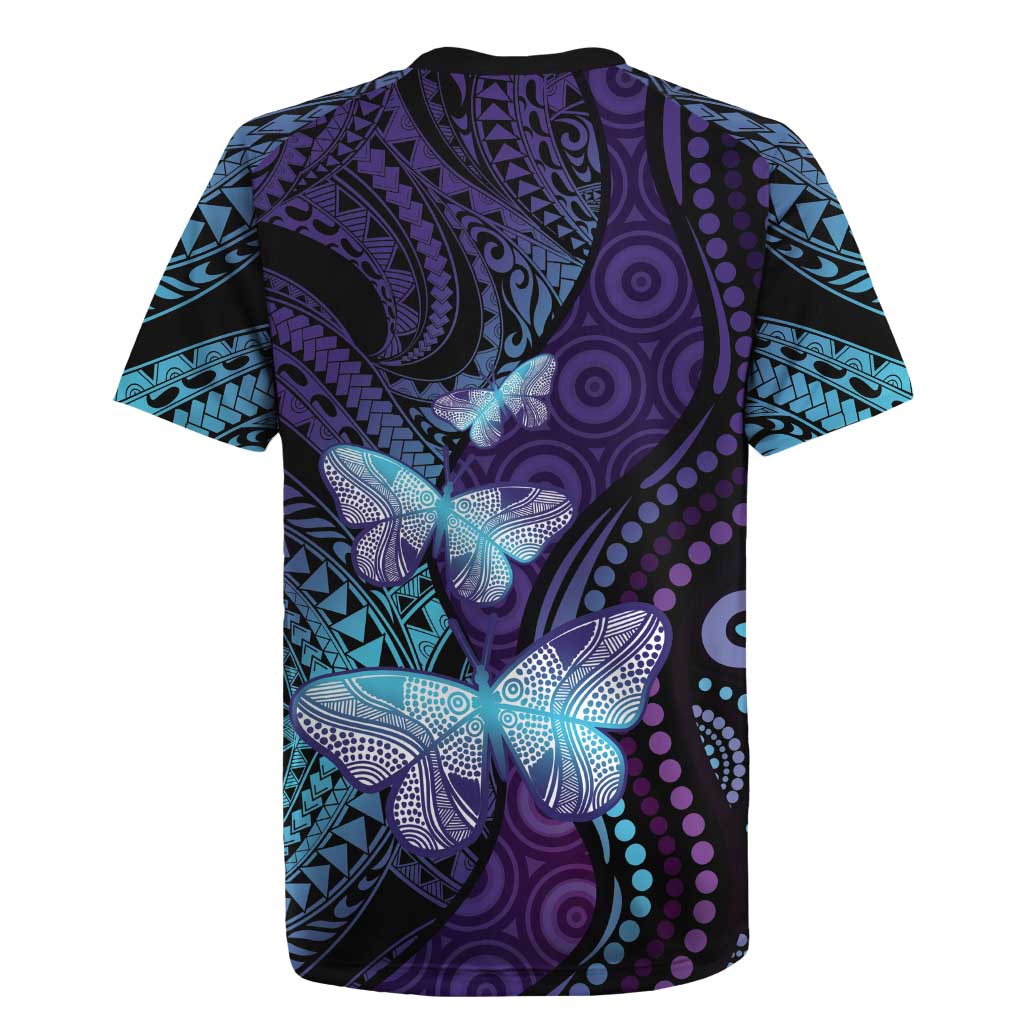 You Matter Suicide Prevention Awareness Rugby Jersey Butterfly Aboriginal Mix Polynesian Pattern