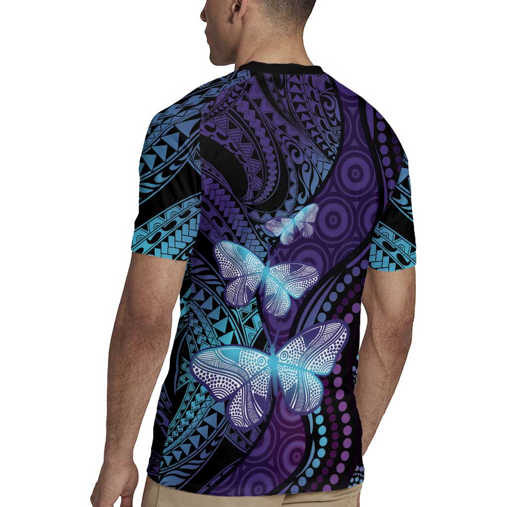 You Matter Suicide Prevention Awareness Rugby Jersey Butterfly Aboriginal Mix Polynesian Pattern