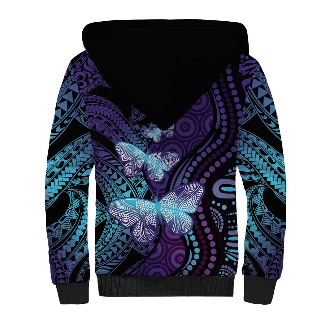 You Matter Suicide Prevention Awareness Sherpa Hoodie Butterfly Aboriginal Mix Polynesian Pattern