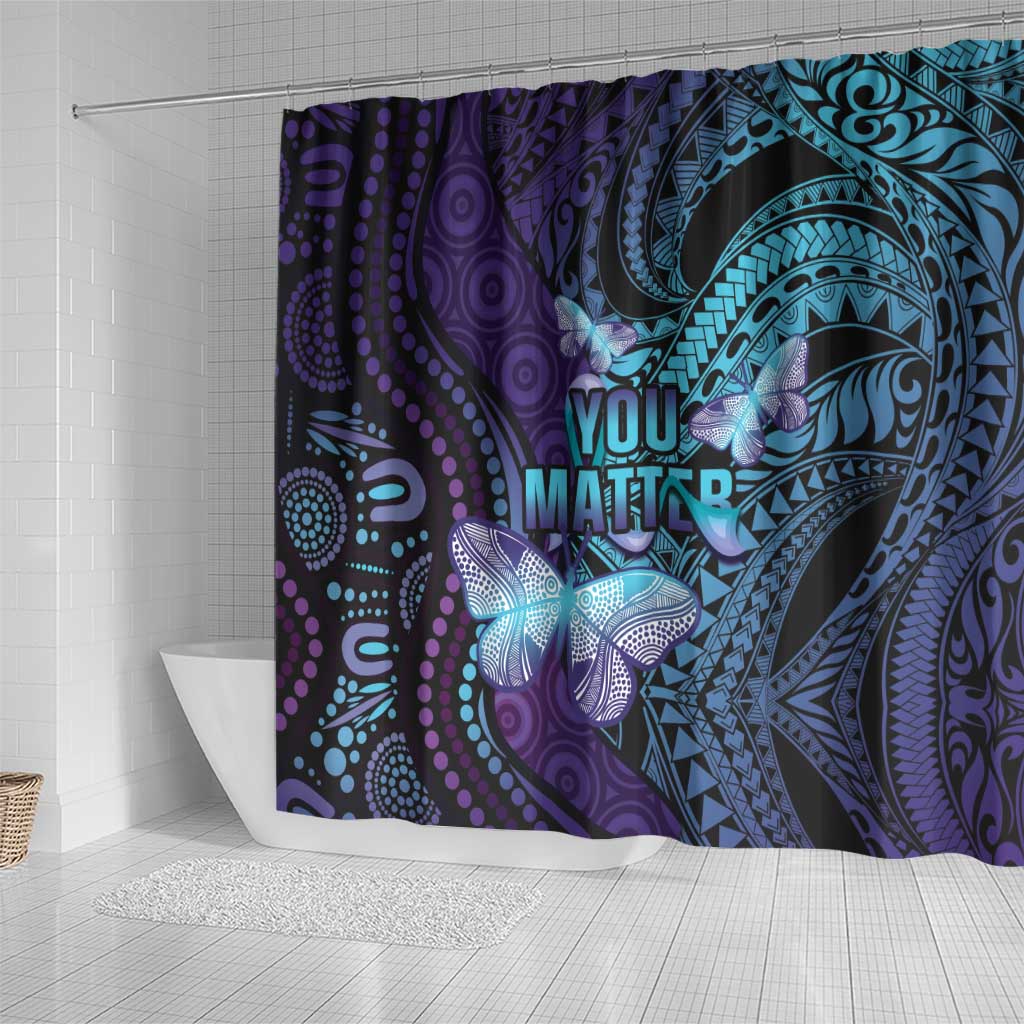 You Matter Suicide Prevention Awareness Shower Curtain Butterfly Aboriginal Mix Polynesian Pattern