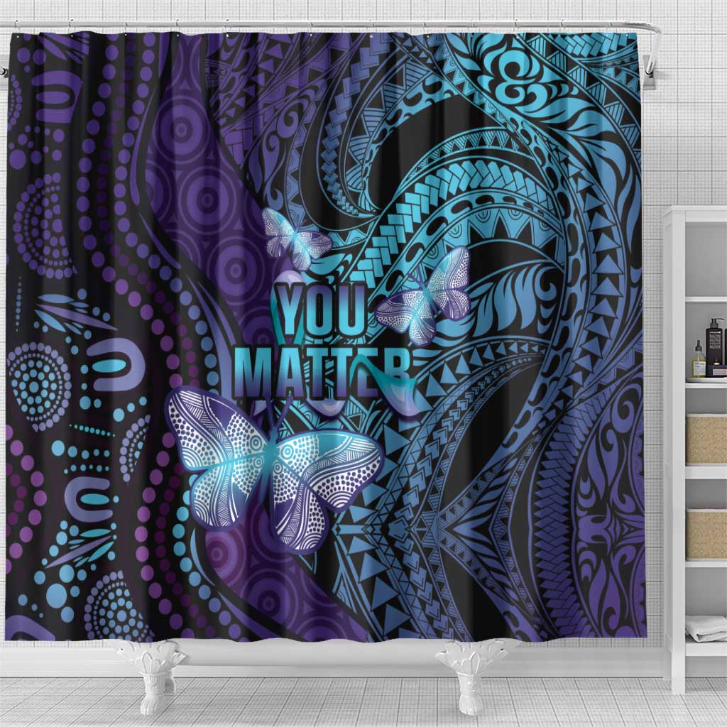 You Matter Suicide Prevention Awareness Shower Curtain Butterfly Aboriginal Mix Polynesian Pattern