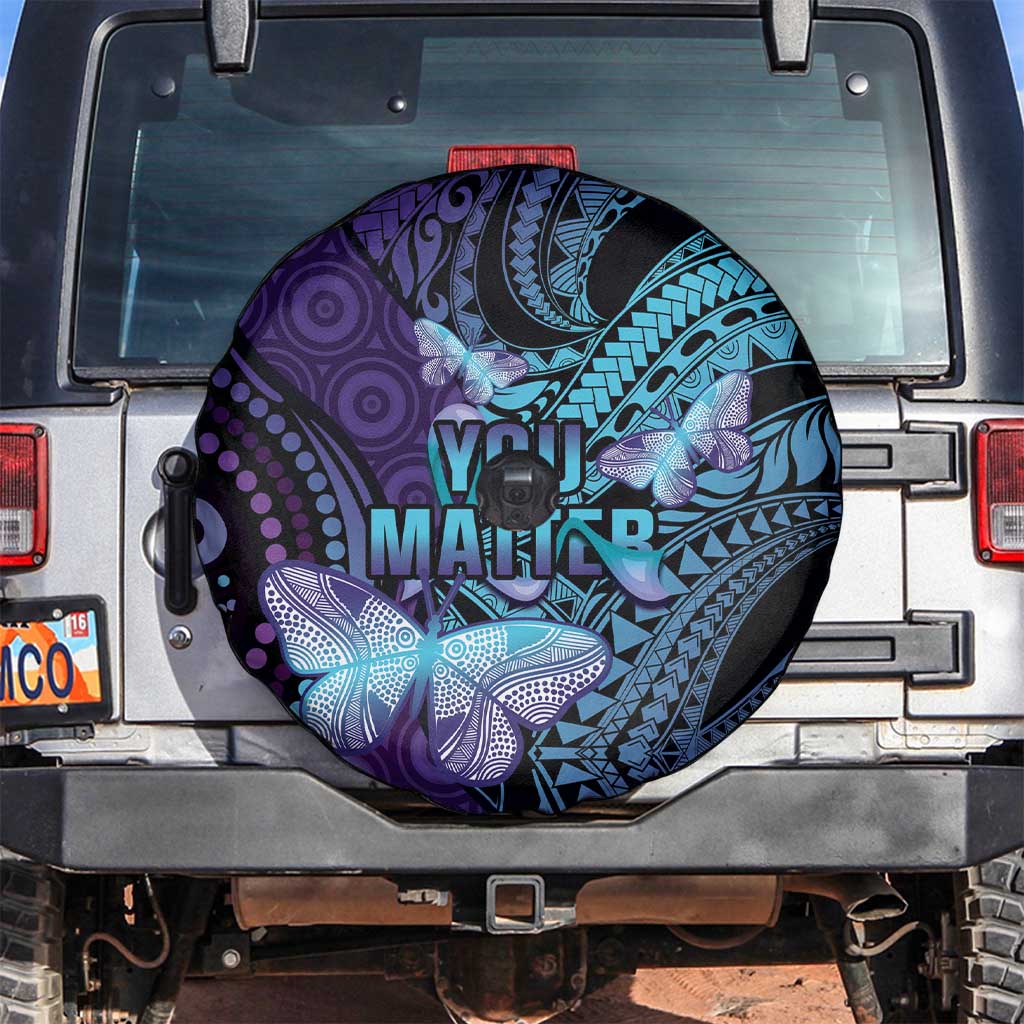 You Matter Suicide Prevention Awareness Spare Tire Cover Butterfly Aboriginal Mix Polynesian Pattern