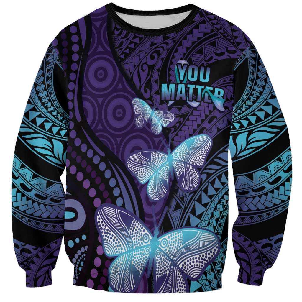 You Matter Suicide Prevention Awareness Sweatshirt Butterfly Aboriginal Mix Polynesian Pattern