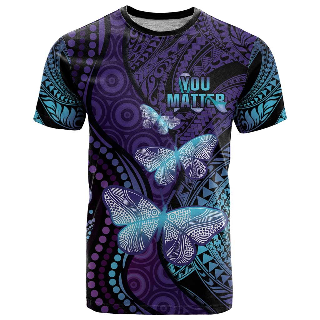 You Matter Suicide Prevention Awareness T Shirt Butterfly Aboriginal Mix Polynesian Pattern