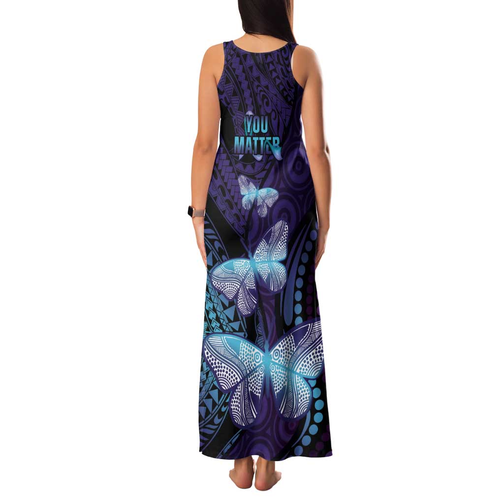 You Matter Suicide Prevention Awareness Tank Maxi Dress Butterfly Aboriginal Mix Polynesian Pattern