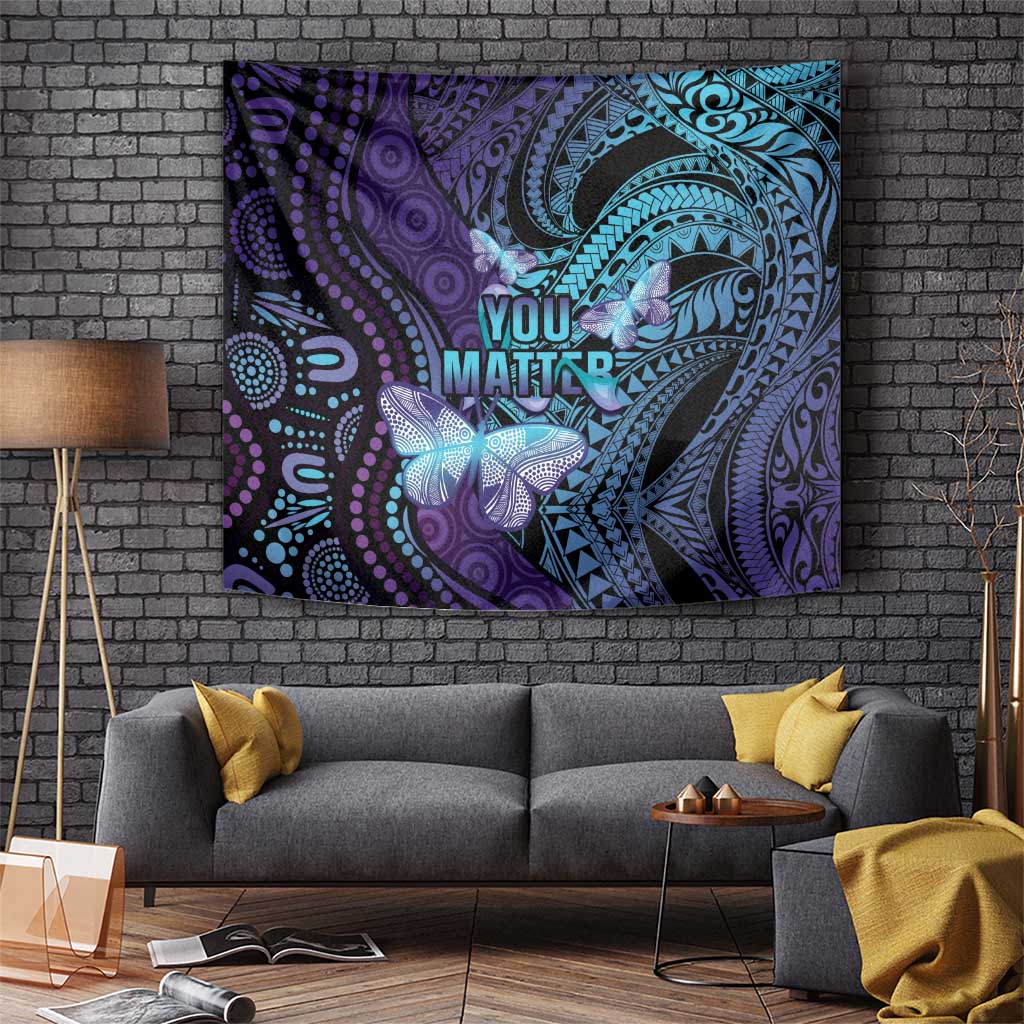 You Matter Suicide Prevention Awareness Tapestry Butterfly Aboriginal Mix Polynesian Pattern