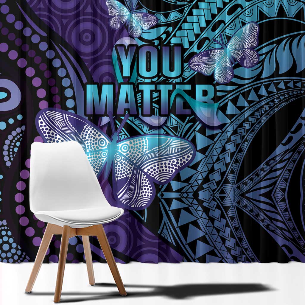 You Matter Suicide Prevention Awareness Window Curtain Butterfly Aboriginal Mix Polynesian Pattern