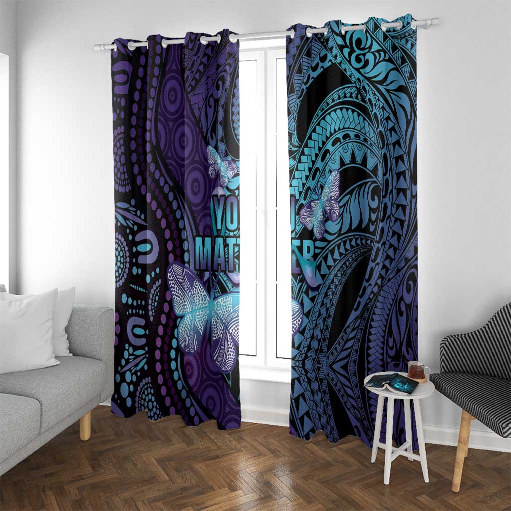 You Matter Suicide Prevention Awareness Window Curtain Butterfly Aboriginal Mix Polynesian Pattern