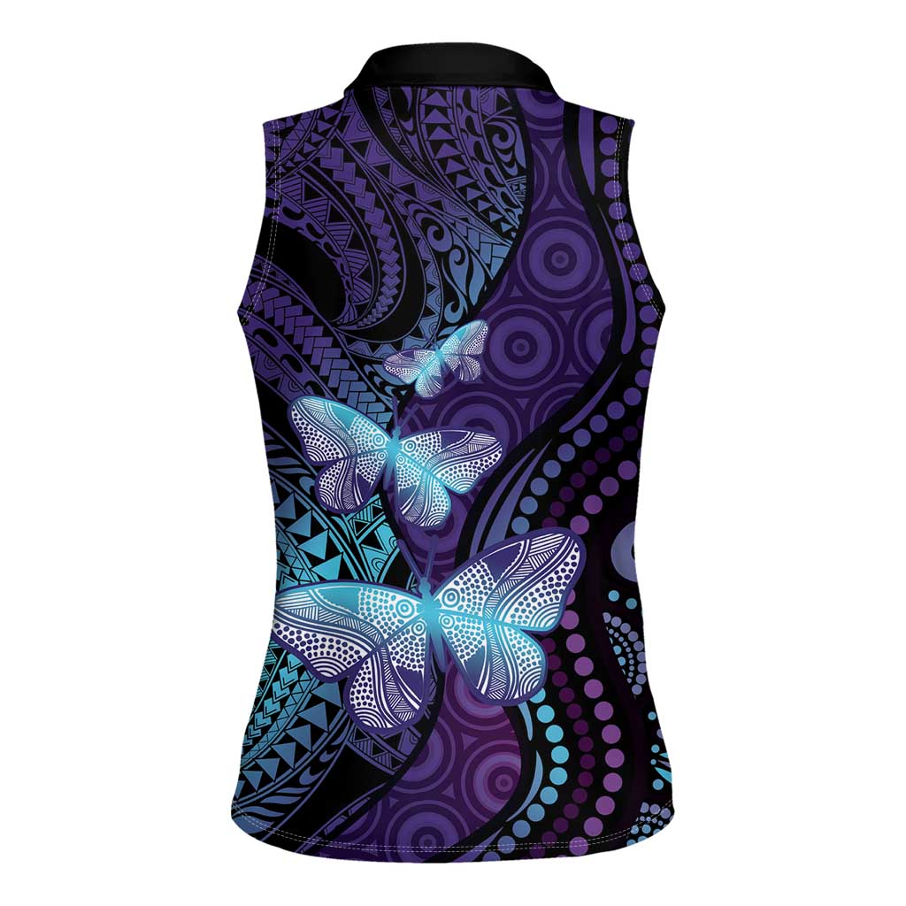 You Matter Suicide Prevention Awareness Women Sleeveless Polo Shirt Butterfly Aboriginal Mix Polynesian Pattern