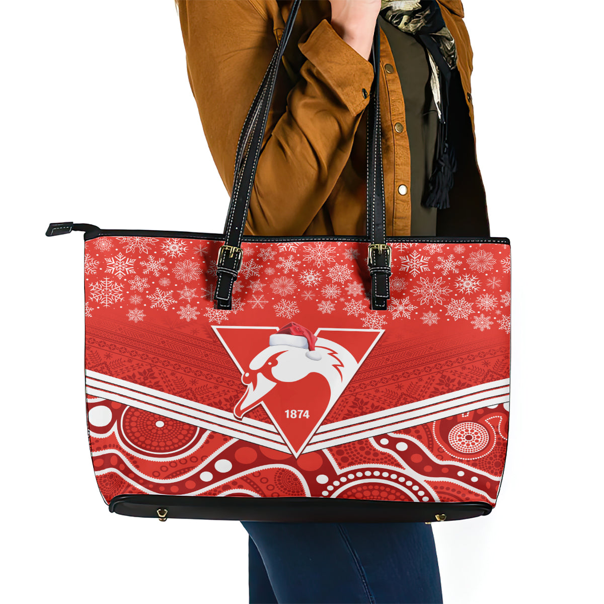 personalised-swans-football-christmas-leather-tote-bag-merry-xmas-2023-mix-aboriginal-art