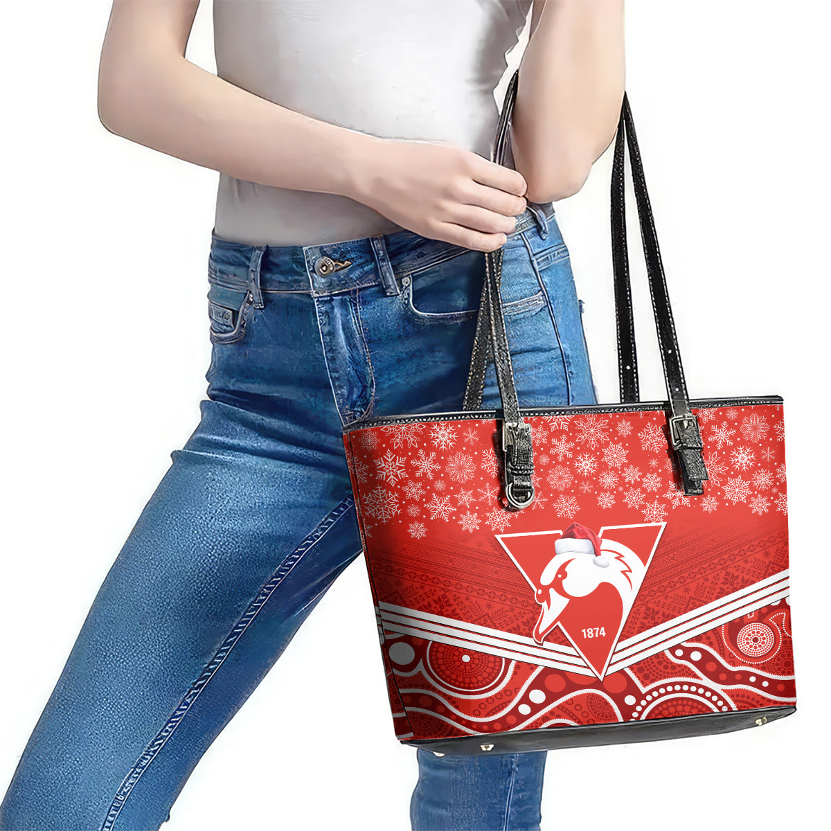 personalised-swans-football-christmas-leather-tote-bag-merry-xmas-2023-mix-aboriginal-art