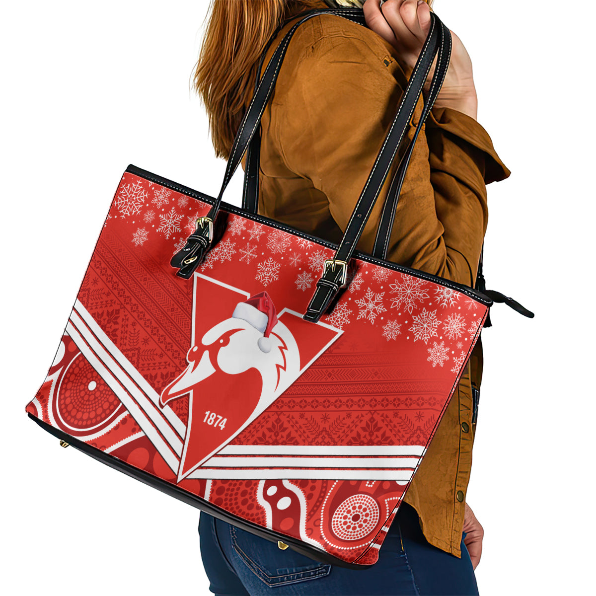 personalised-swans-football-christmas-leather-tote-bag-merry-xmas-2023-mix-aboriginal-art