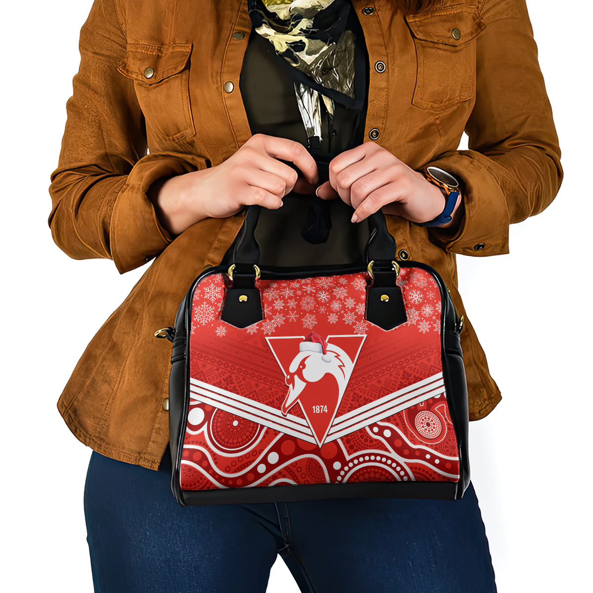 personalised-swans-football-christmas-shoulder-handbag-merry-xmas-2023-mix-aboriginal-art