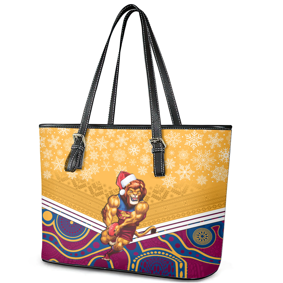 custom-brisbane-lions-football-christmas-leather-tote-bag-merry-xmas-2023-mix-aboriginal-art