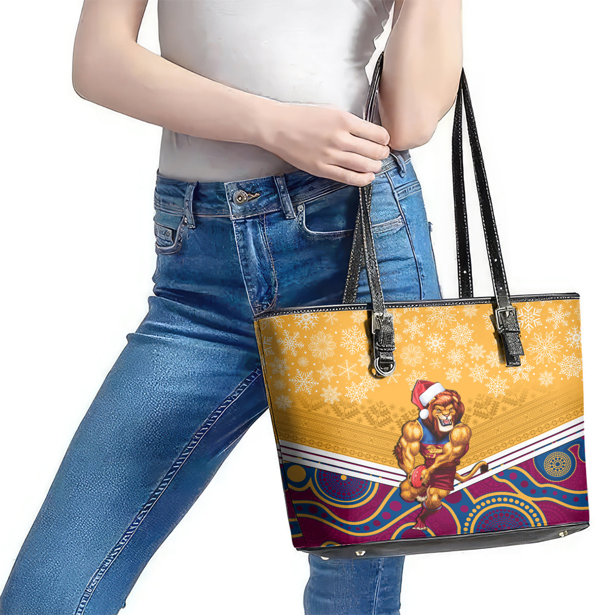 custom-brisbane-lions-football-christmas-leather-tote-bag-merry-xmas-2023-mix-aboriginal-art