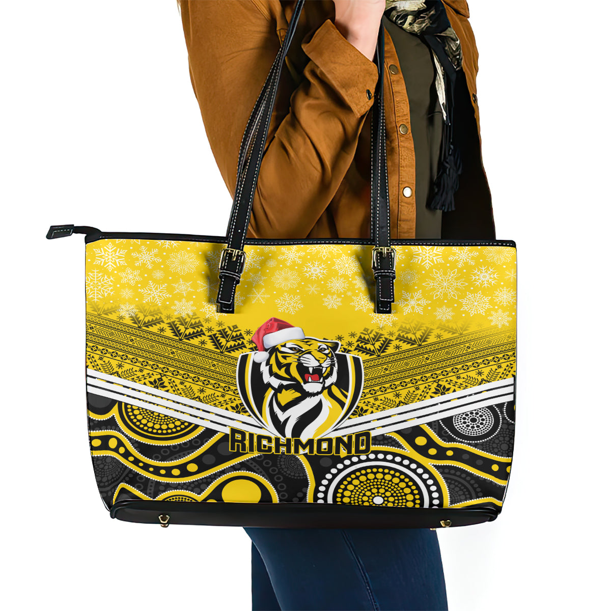 custom-richmond-football-christmas-leather-tote-bag-merry-xmas-2023-mix-aboriginal-art