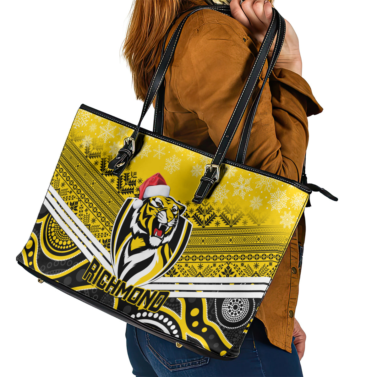 custom-richmond-football-christmas-leather-tote-bag-merry-xmas-2023-mix-aboriginal-art