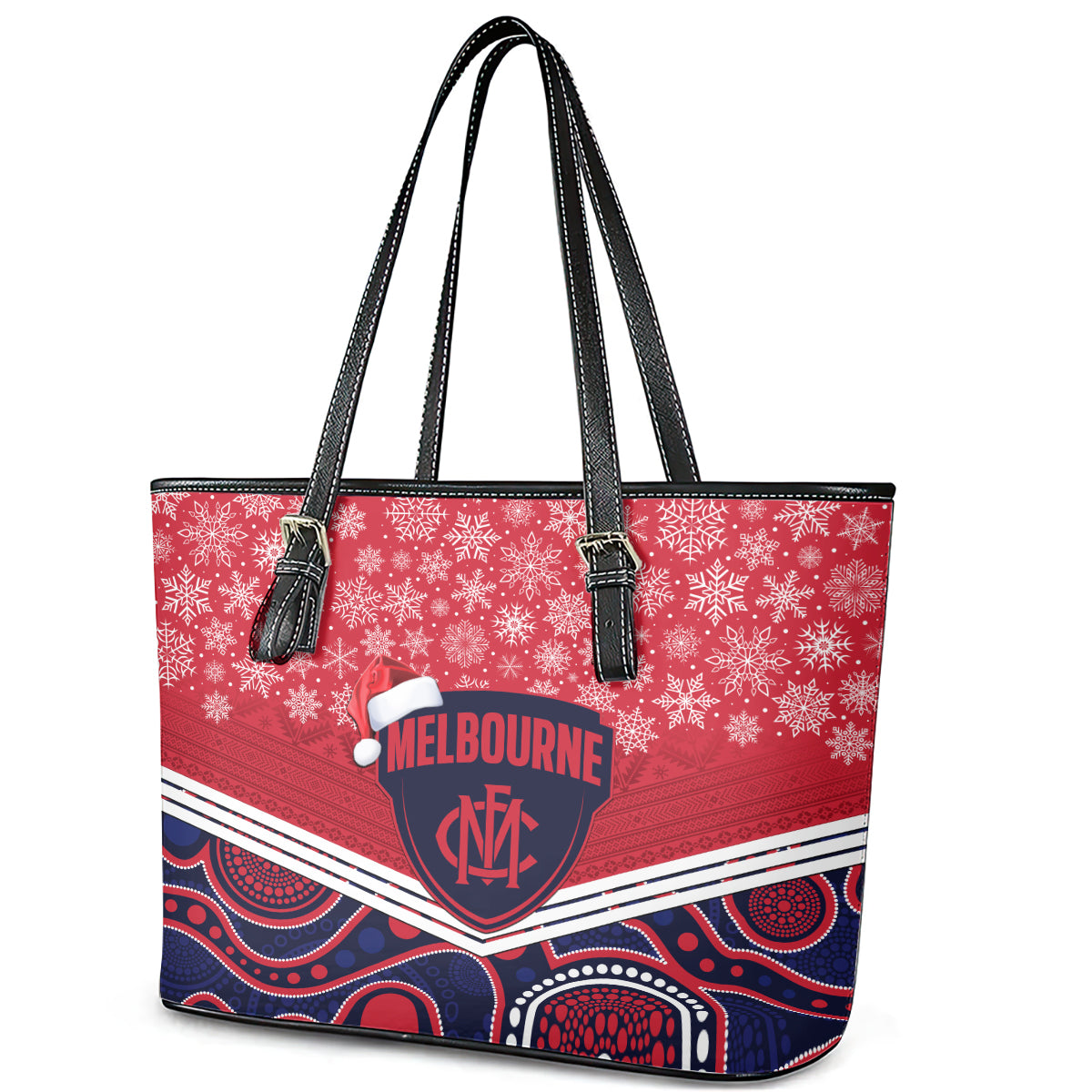 custom-melbourne-football-christmas-leather-tote-bag-merry-xmas-2023-mix-aboriginal-art