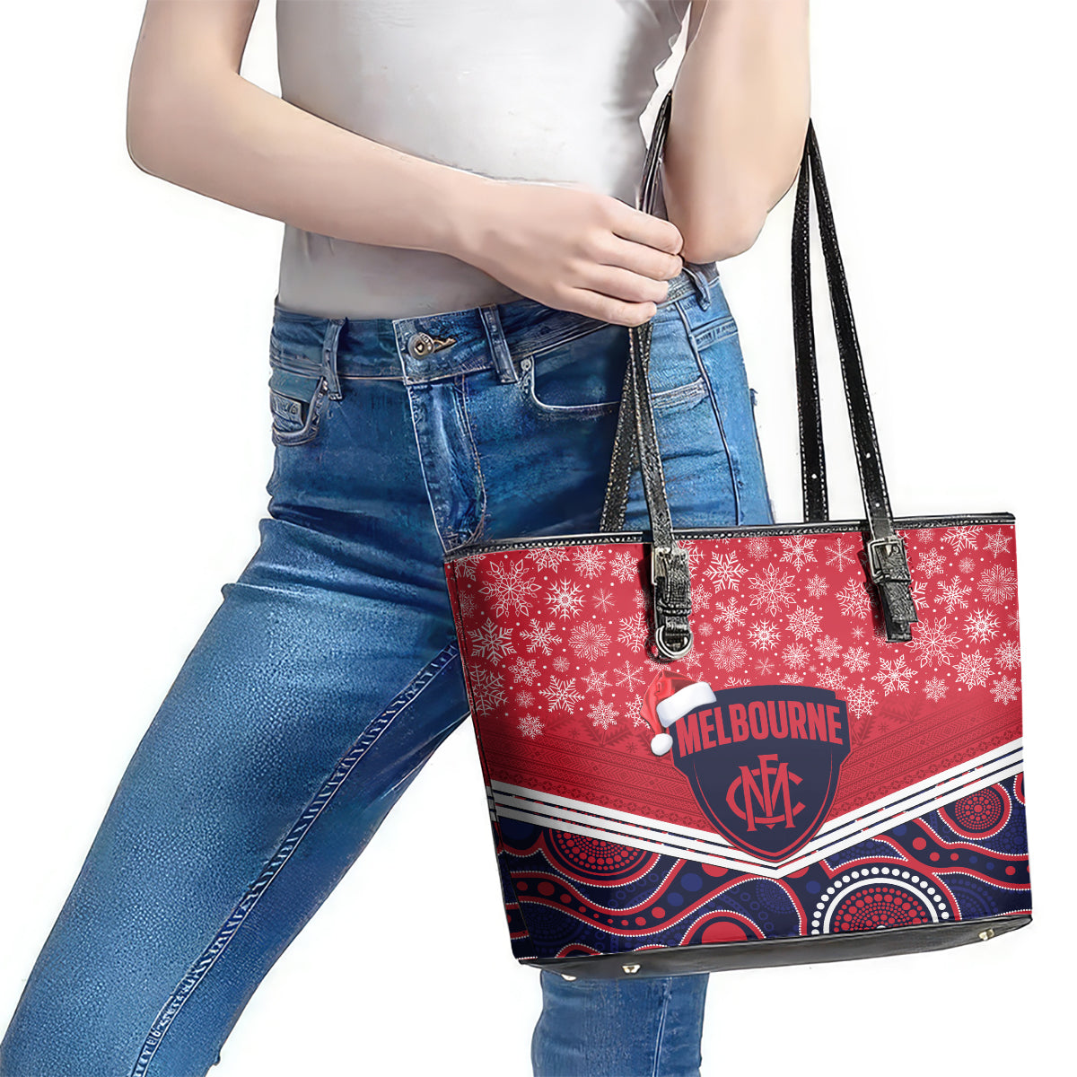 custom-melbourne-football-christmas-leather-tote-bag-merry-xmas-2023-mix-aboriginal-art