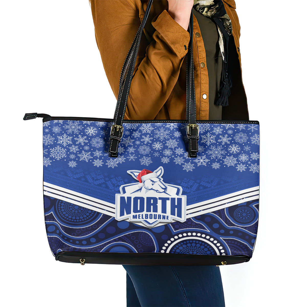 custom-north-melbourne-football-christmas-leather-tote-bag-merry-xmas-2023-mix-aboriginal-art