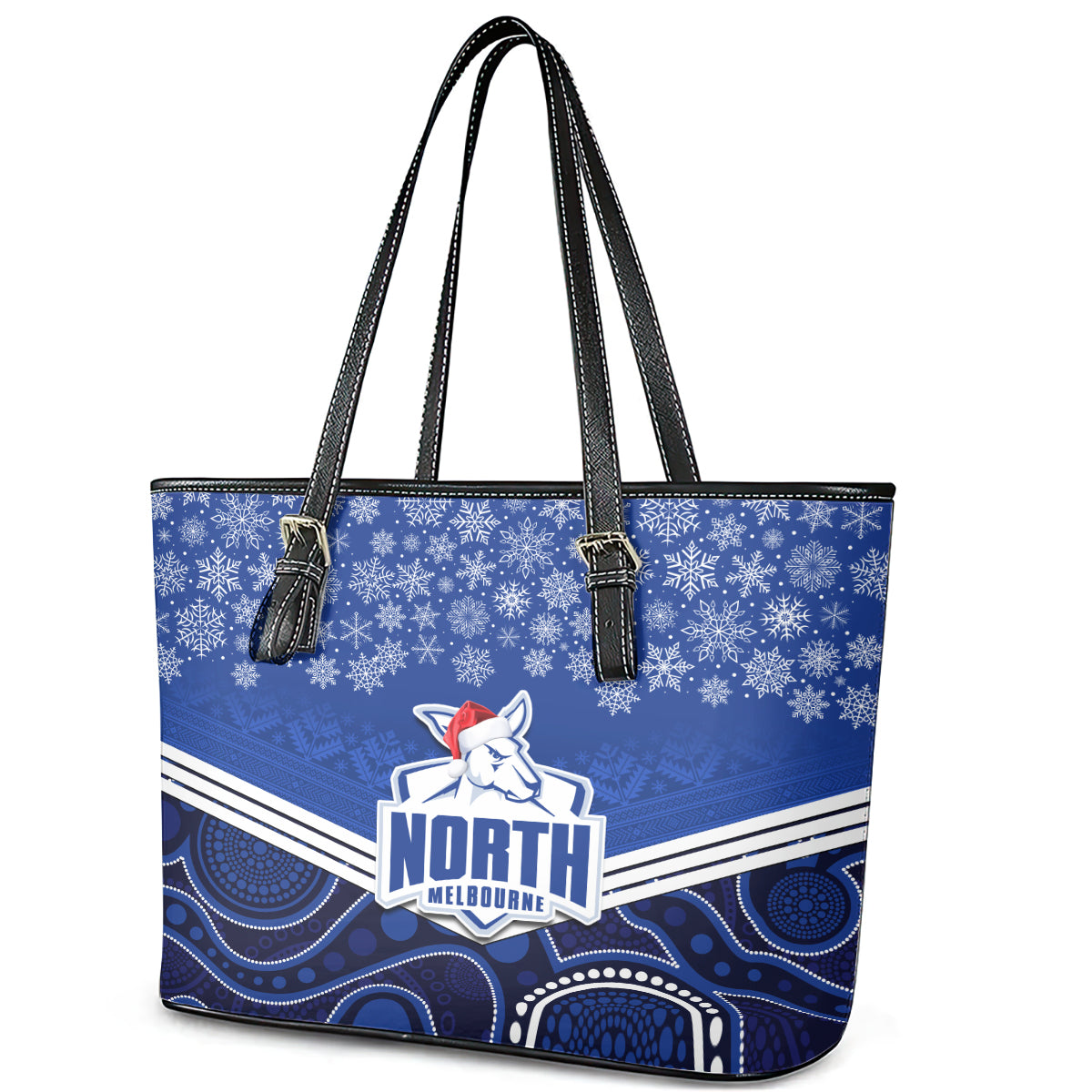 custom-north-melbourne-football-christmas-leather-tote-bag-merry-xmas-2023-mix-aboriginal-art