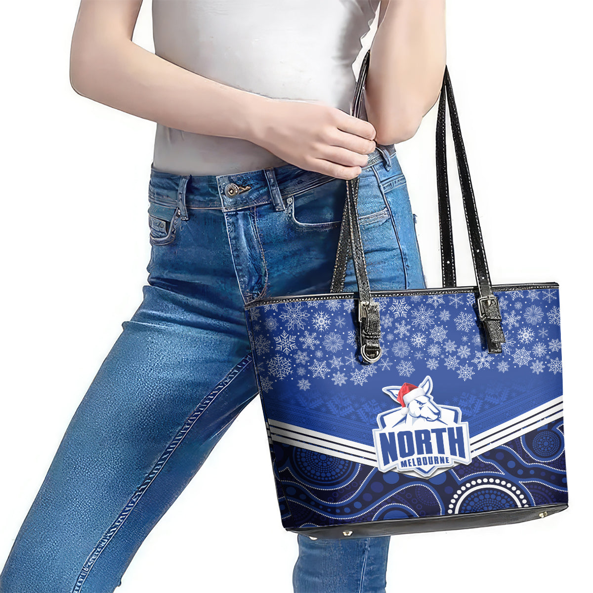 custom-north-melbourne-football-christmas-leather-tote-bag-merry-xmas-2023-mix-aboriginal-art