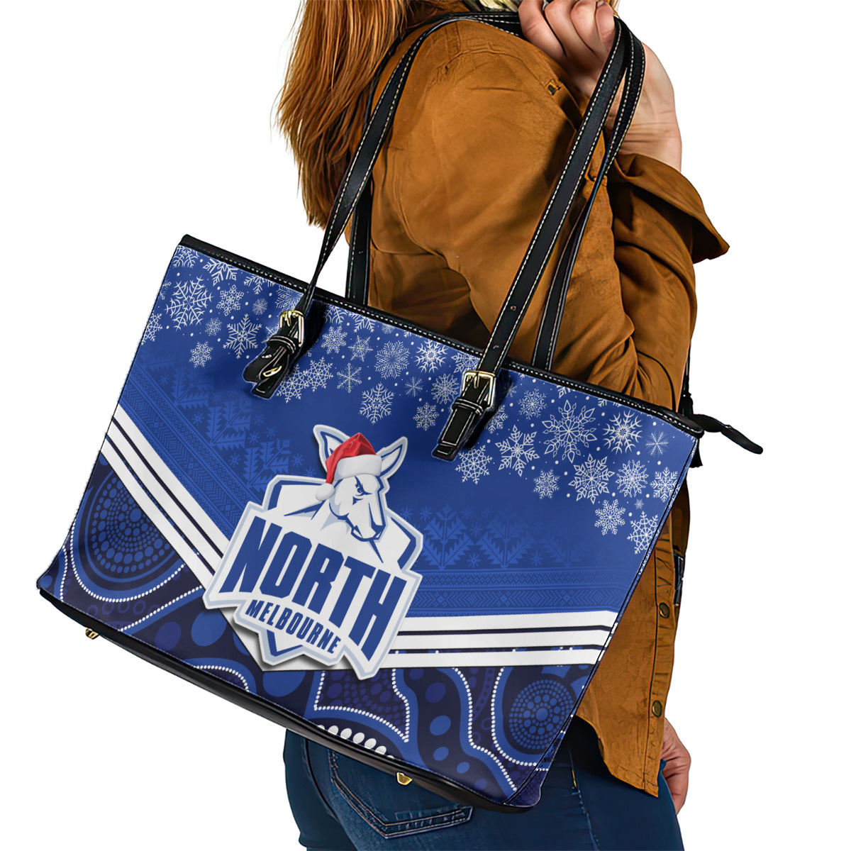 custom-north-melbourne-football-christmas-leather-tote-bag-merry-xmas-2023-mix-aboriginal-art