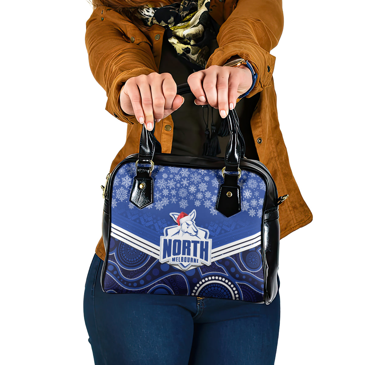 custom-north-melbourne-football-christmas-shoulder-handbag-merry-xmas-2023-mix-aboriginal-art