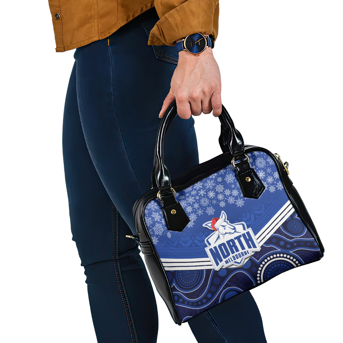 custom-north-melbourne-football-christmas-shoulder-handbag-merry-xmas-2023-mix-aboriginal-art