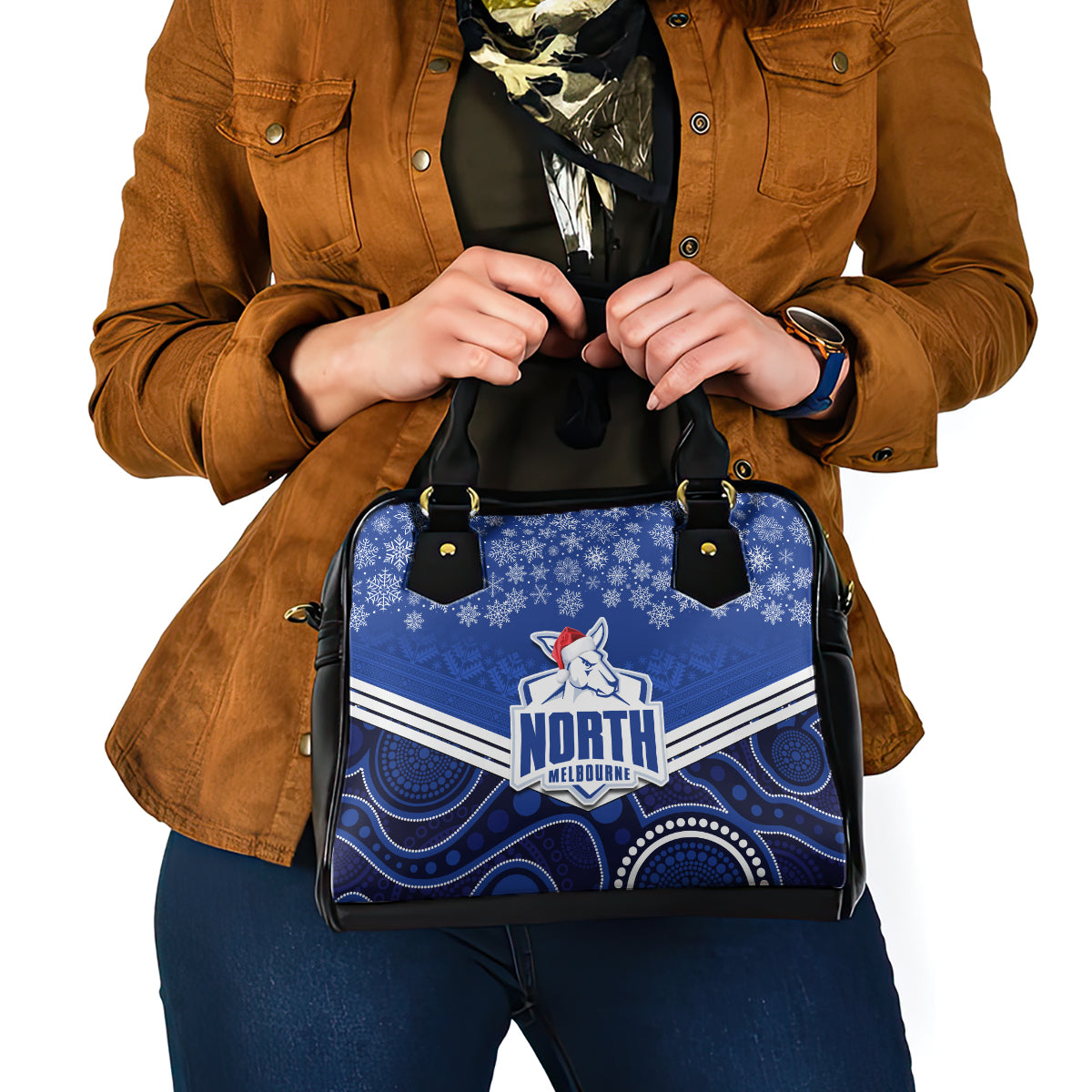 custom-north-melbourne-football-christmas-shoulder-handbag-merry-xmas-2023-mix-aboriginal-art