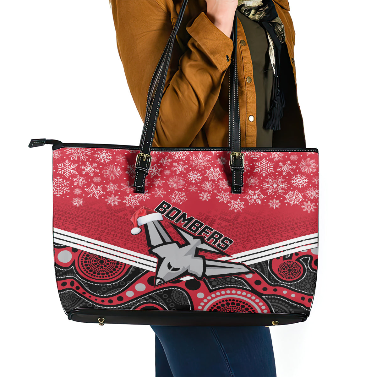 custom-essendon-football-christmas-leather-tote-bag-merry-xmas-2023-mix-aboriginal-art