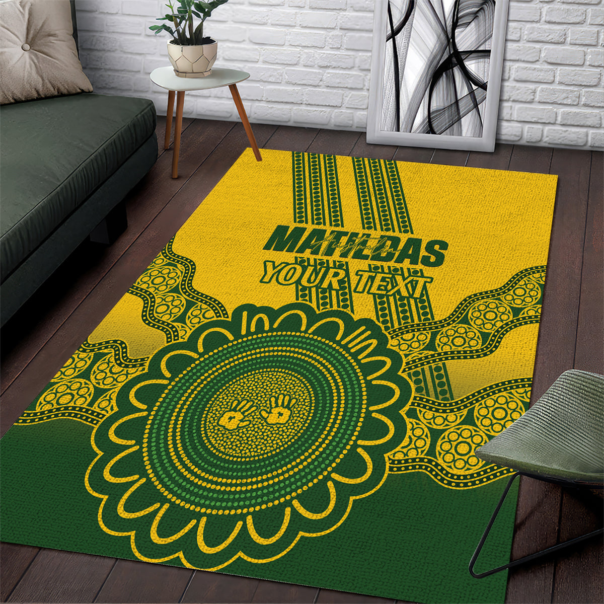 Custom Australia Matildas Area Rug Aussie Aboriginal Gold Version