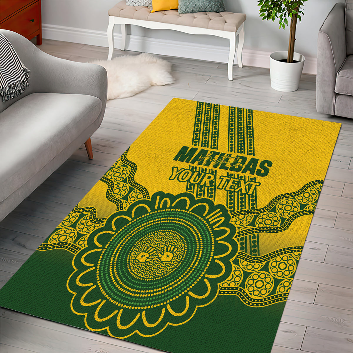 Custom Australia Matildas Area Rug Aussie Aboriginal Gold Version