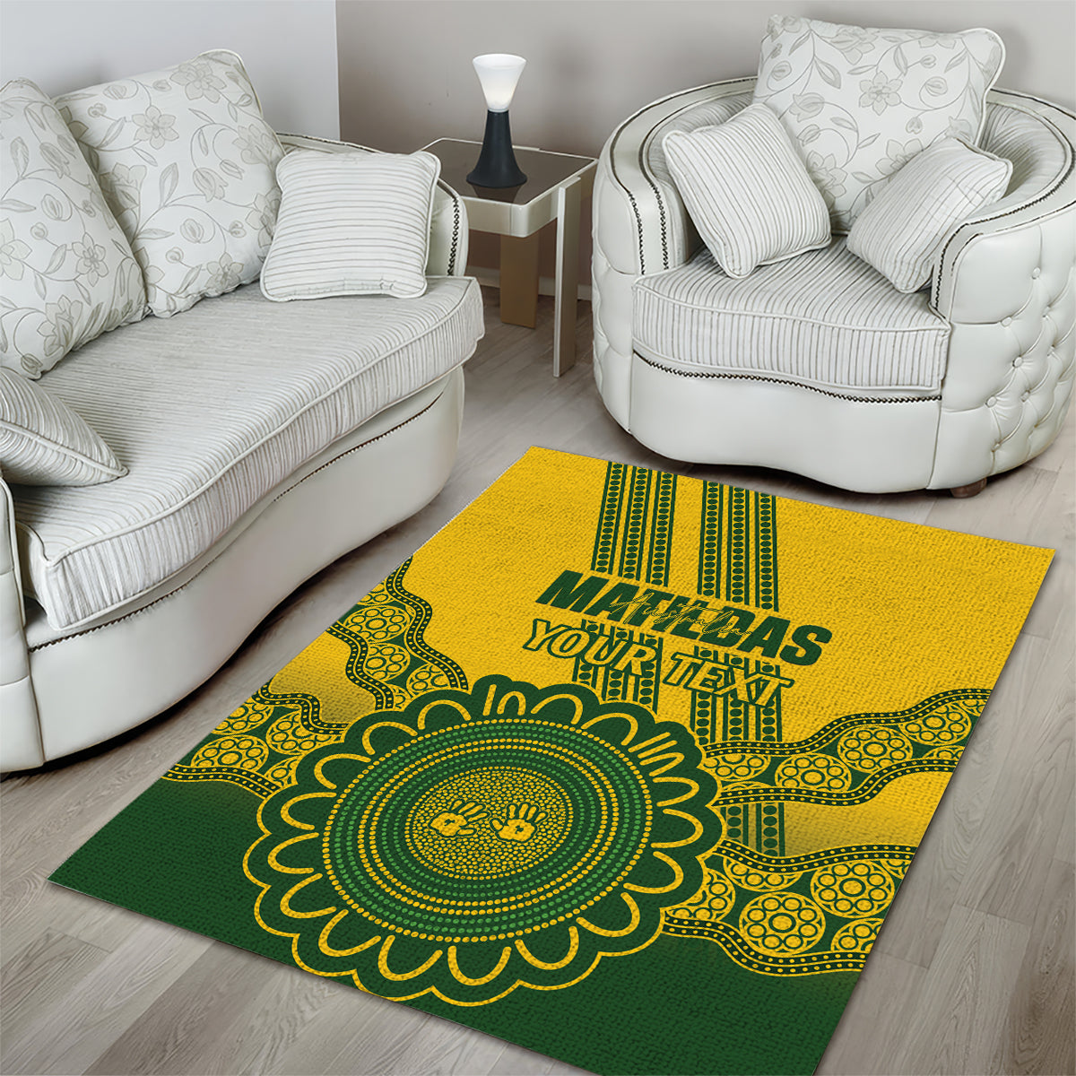 Custom Australia Matildas Area Rug Aussie Aboriginal Gold Version