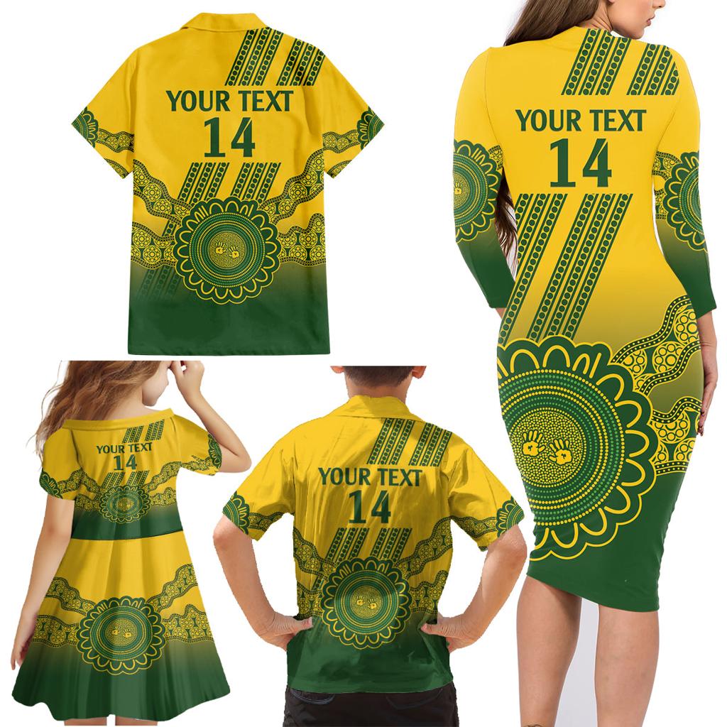 Custom Australia Matildas Family Matching Long Sleeve Bodycon Dress and Hawaiian Shirt Aussie Aboriginal Gold Version