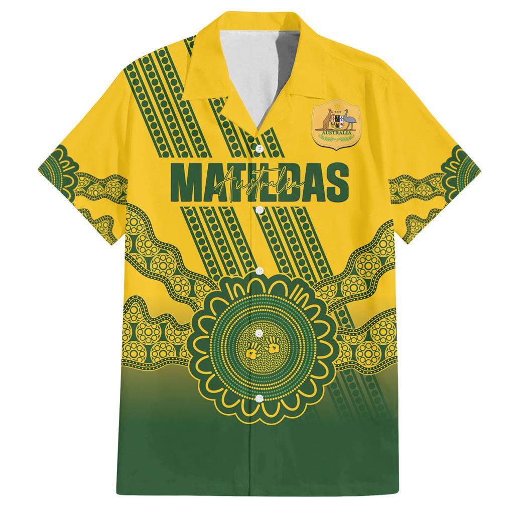 Custom Australia Matildas Family Matching Long Sleeve Bodycon Dress and Hawaiian Shirt Aussie Aboriginal Gold Version