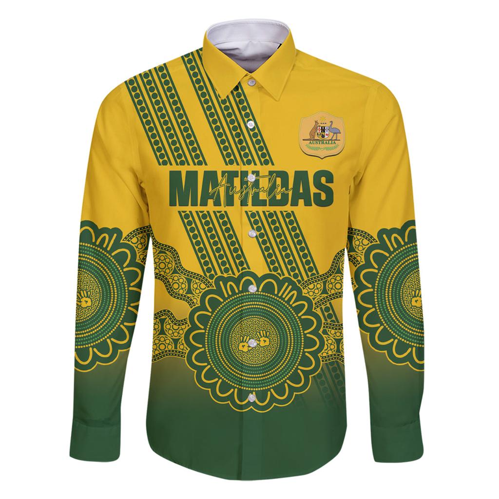 Custom Australia Matildas Family Matching Long Sleeve Bodycon Dress and Hawaiian Shirt Aussie Aboriginal Gold Version